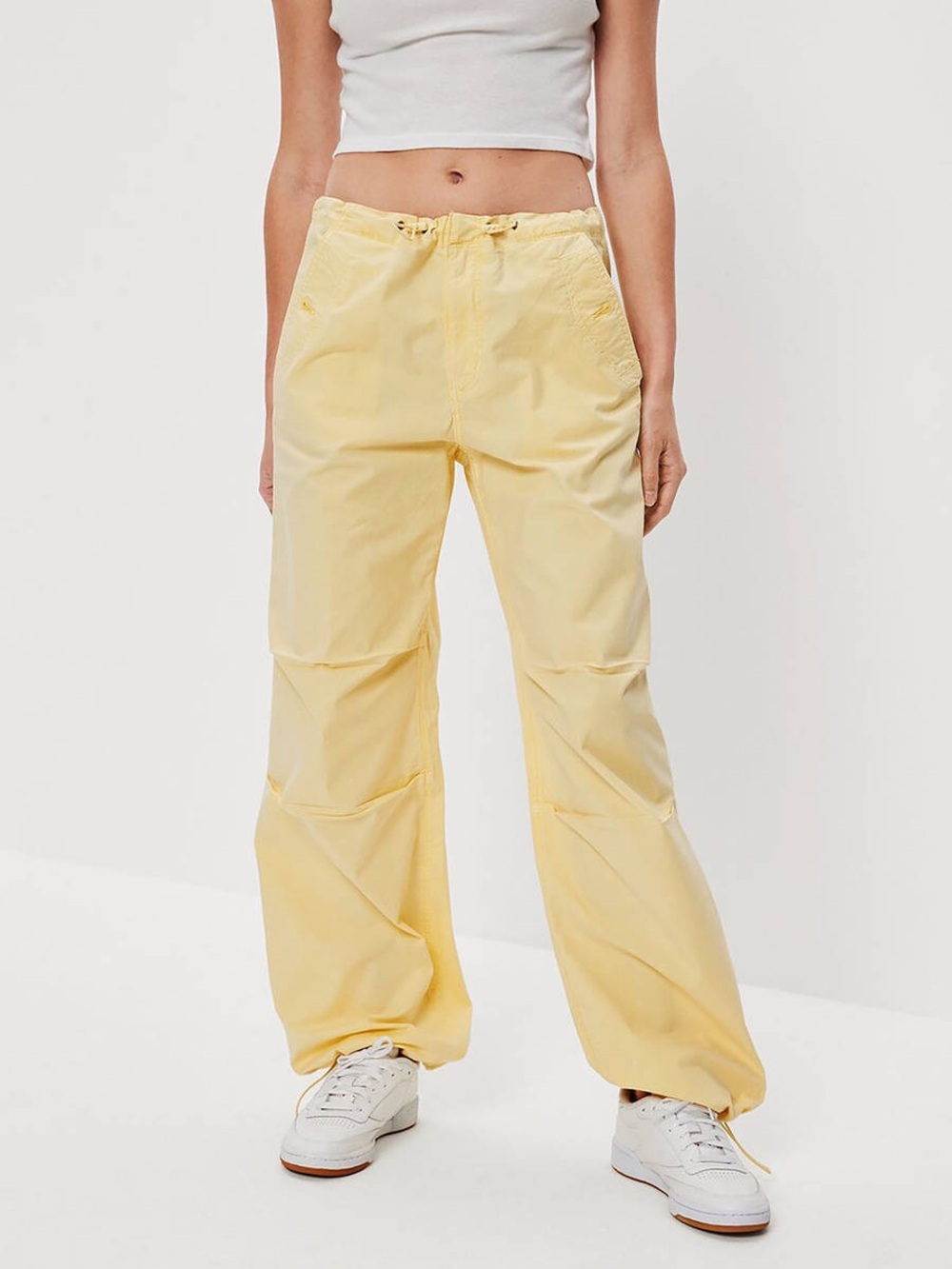 American Eagle Stretch Parachute Pants Yellow Size L NWT Low Rise Cargo Y2K